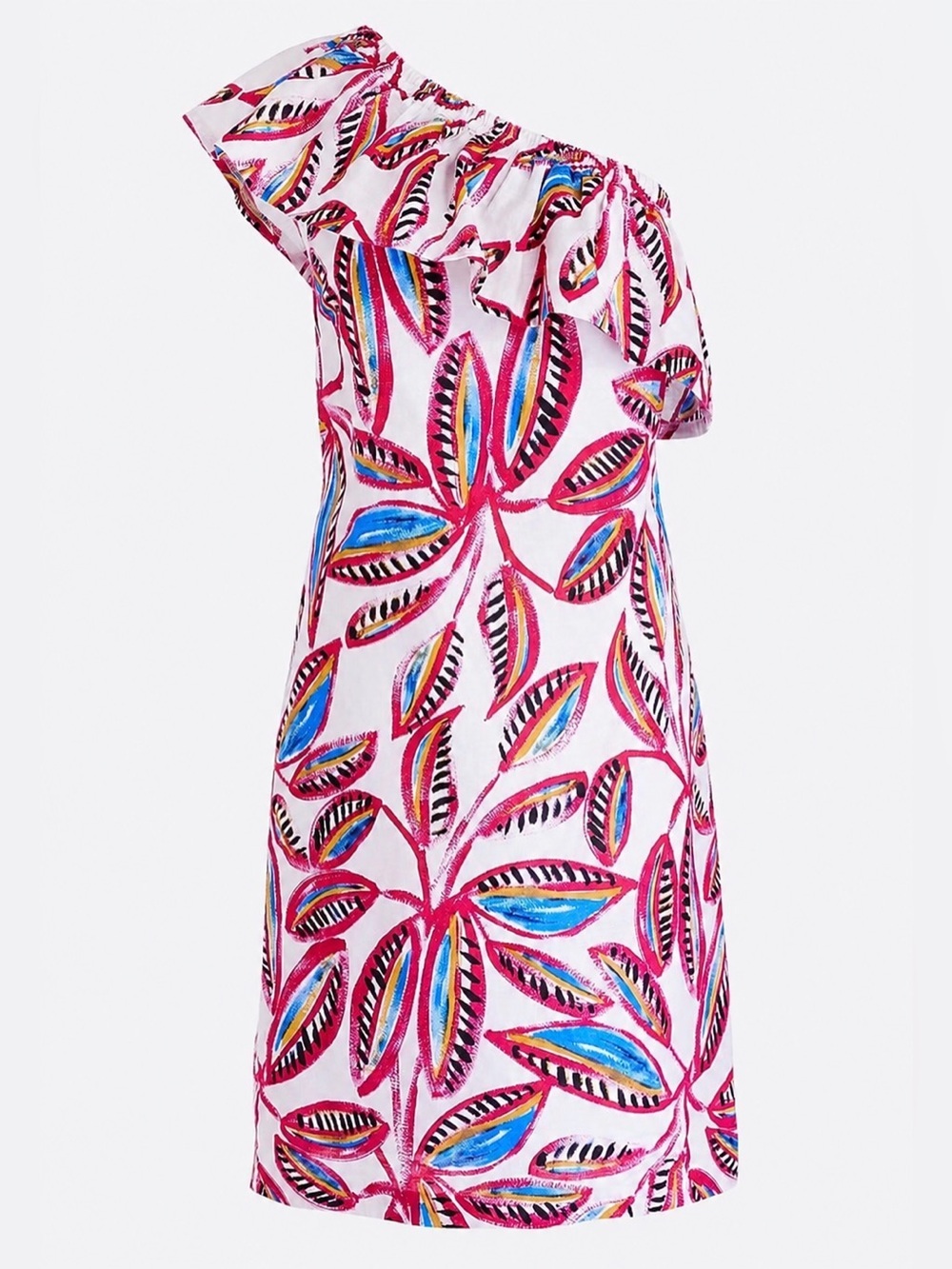 J Crew Factory one shoulder linen blend vibrant floral mini dress, XS